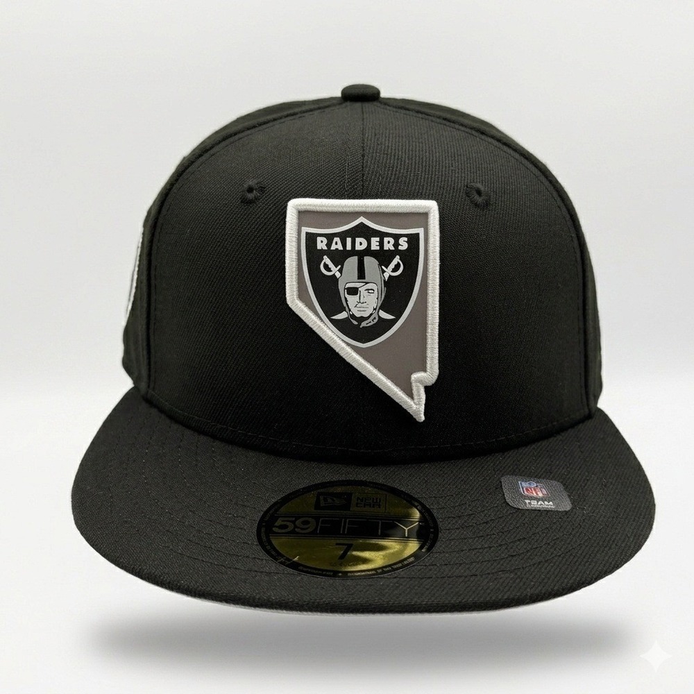 Las Vegas Raiders New Era Hat Mens Size 7 Black Nevada Patch 59FIFTY Fitted *NEW